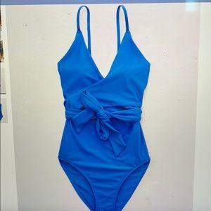 NWT Aerie wrap one piece swimsuit Blue Small Long